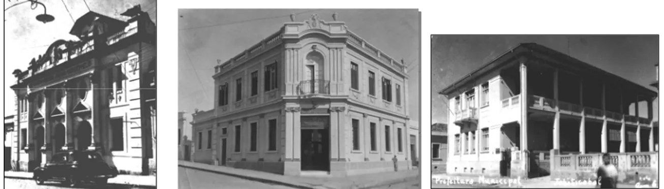 Figura 3.2 -  Edifícios Históricos de Jaboticabal: Cine Teatro de 1928, Banco Comercial do  Estado de 1928 e Prefeitura Municipal de 1920 
