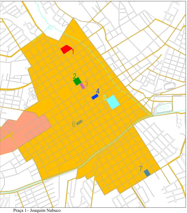 Figura 3.4 – Área de estudo e áreas verdes escolhidas 