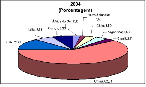 FIGURA 2.5 – Participação (em %) dos principais países na produção mundial de  maçãs no ano de 2004 
