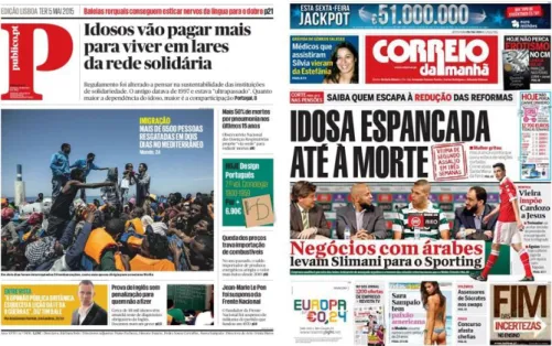 Figura 2 - Exemplos de capas dos jornais Público e Correio da Manhã. 
