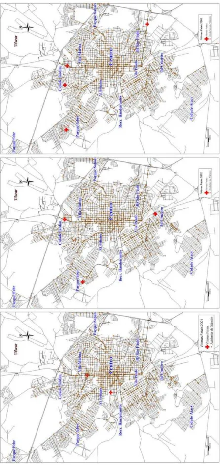 FIGURA 9 - Localização dos Acidentes Fatais, em S.Carlos - 2001 a 2003 
