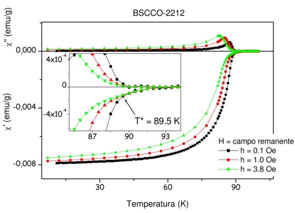 Figura 13: Gráfico da suscetibilidade-ac em função da temperatura para a amostra de  BSCCO-2212, indicando o ponto T*