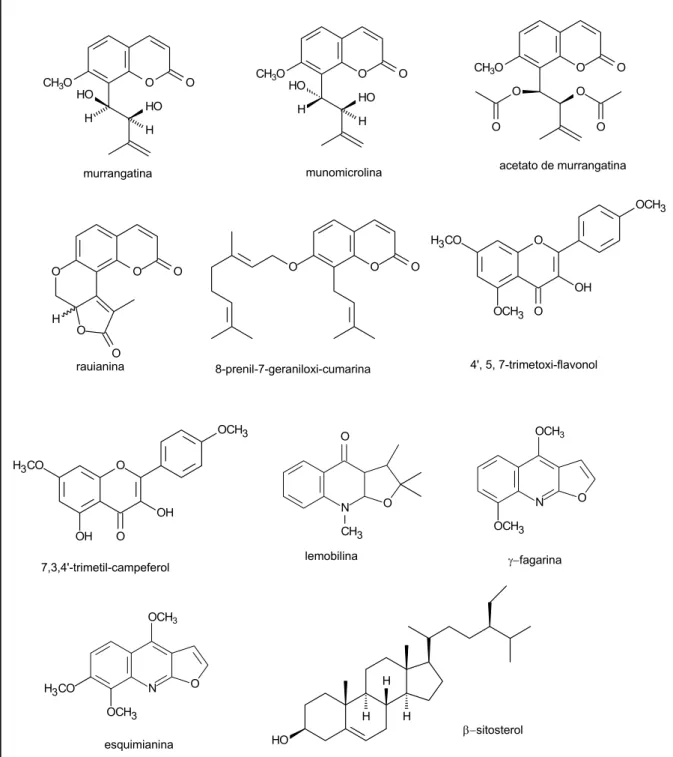 Figura 1.3- Estruturas químicas das substâncias isoladas de Rauia resinosa.  rauianinaOOOOOH