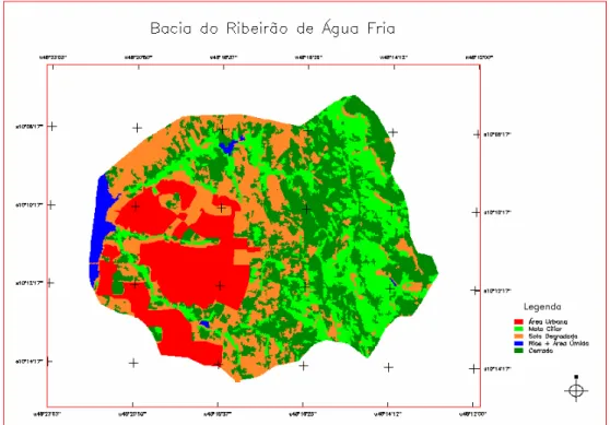 Fig 5 .  Uso e ocupação da sub bacia Ribeirão de Água Fria  classificados com base   na imagem de  Satélite Landsat, 2005