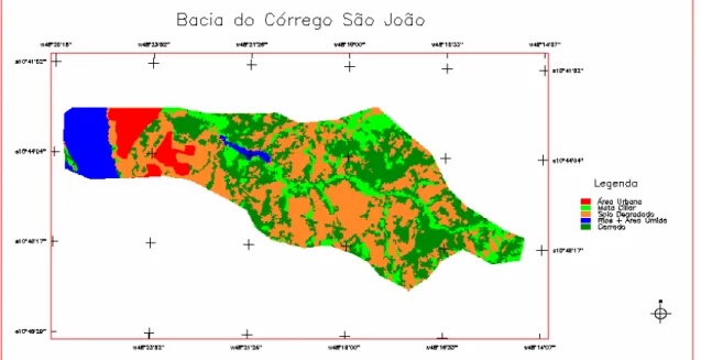Fig  7. Uso e ocupação da sub bacia do Córrego São João classificados com base na              imagem  de  Satélite Landsat, 2005