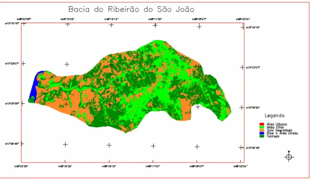 Fig 11 – Uso e ocupação da sub bacia Ribeirão do São João  classificados com base                           na imagem de  Satélite Landsat, 2005