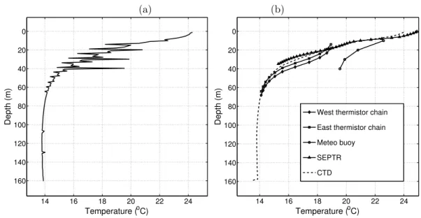 Figure 2.13: (a) Average temperature profile, computed with the data provided by all instruments