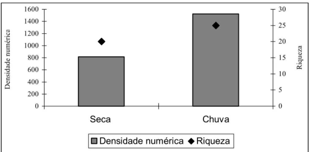 Figura 9: Densidade numérica e riqueza taxonômica registrada para os dois períodos de coleta