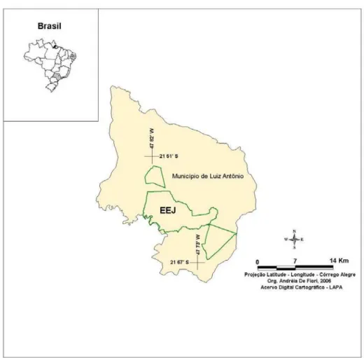 Figura 1 - Localização da Estação Ecológica de Jataí (EEJ), Luiz Antônio, São Paulo. 