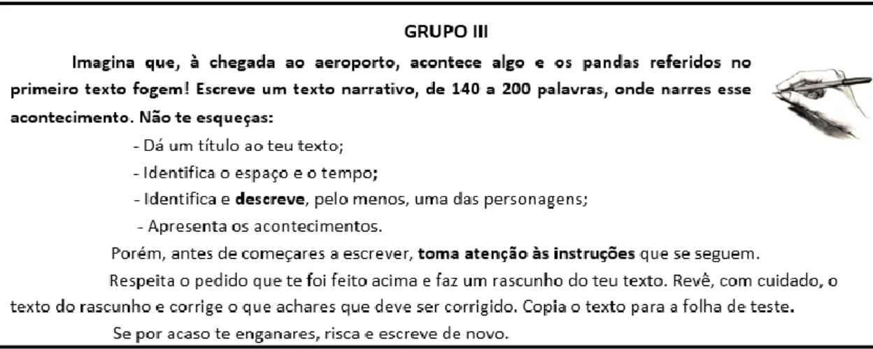 Figura 9 - Proposta de produção textual apresentada na ficha de avaliação de português do 1.º Período