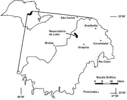 Figura 2: Mapa indicando a localização do reservatório do Lobo na APA Corumbataí/Botucatu/Tejupá,  estado de São Paulo (Fonte: M ARINELLI , 2002)