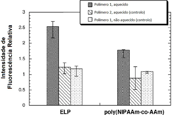 Figura  5.  Gráfico  da  intensidade  de  fluorescência  medida  em  cada  grupo  de  ratos, em função do polímero utilizado (ELP ou poli(NIPAAm))