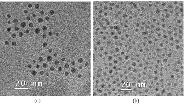 Figura 10 : Imagens de TEM de nanopartículas (CoG) de cobalto: (a) antes da separação por  precipitação e (b) após a separação por precipitação