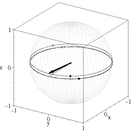 Figura 4.2: Evolução dos vetores de Bloch para a solução com r constante durante o intervalo de tempo = 4 
