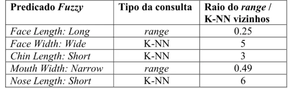 Tabela 2 - Exemplo de parâmetros da consulta [GAVIOLI; BIAJIZ; MOREIRA, 2005] 
