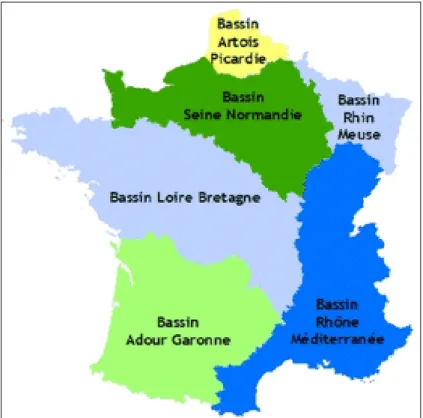 Figura 2-1 Divisão territorial das bacias hidrográficas na França 