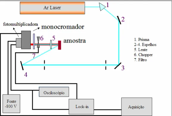 FIGURA 2.17 – Montagem experimental para realização de análises de fluorescência induzida por laser   (NARIMOTO, 2006) 