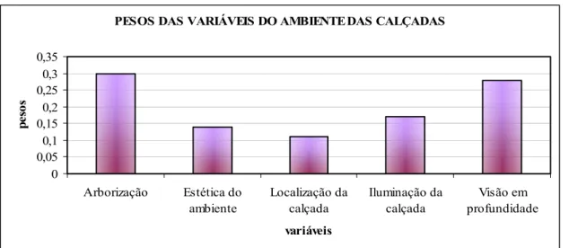 Figura 6.9: Importância das variáveis de caracterização do aspecto do ambiente   das calçadas 