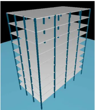 Figura 5.4.  Visualização espacial do edifício tipo B, com 10 pavimentos 