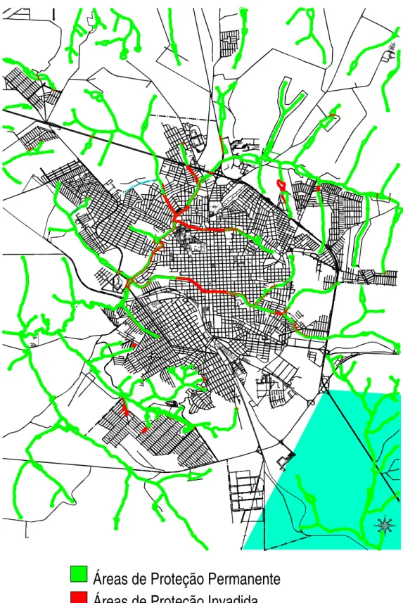 Fig. 08: Expansão urbana e Áreas de Preservação Permanente de São Carlos  Fonte: Plano Diretor de São Carlos (SMDSCT, SMOTSP, SMDHU) 