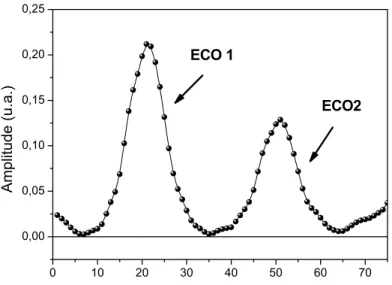 Figura 35 –  Dois ecos consecutivos selecionados na tela de um osciloscópio para o cálculo da  atenuação, após serem retificados