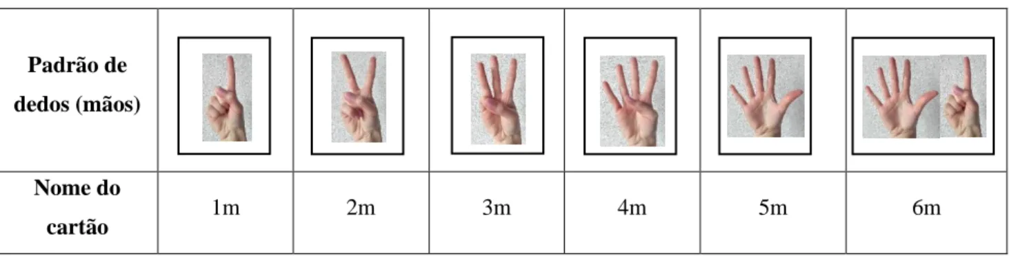 Tabela 2 – Códigos dos cartões com o padrão de dedos (mãos) 