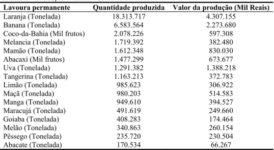 Tabela 3.2 – Produção Brasileira de frutas em 2004. 
