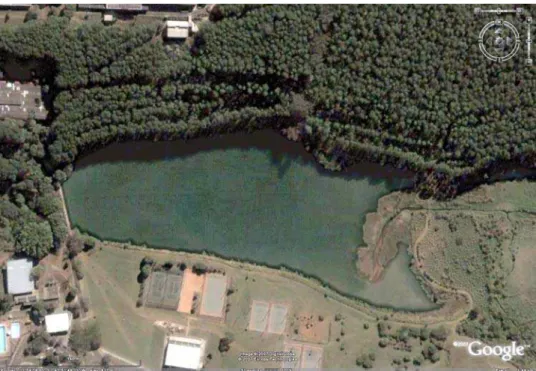 Figura 4 Imagem de satélite do reservatório do Monjolinho. Fonte: Googleearth, imagem obtida em setembro de 2007