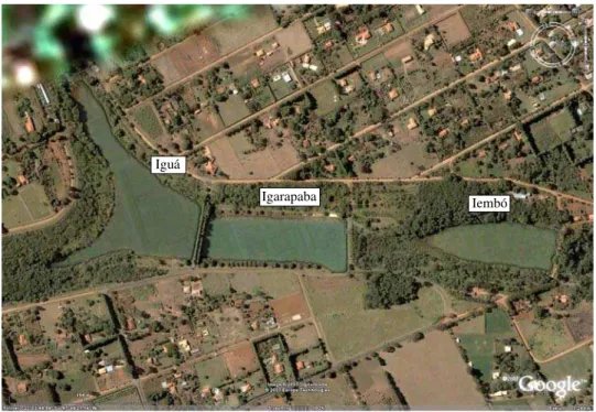 Figura 7 Imagem de satélite dos reservatórios Iguá, Igarapaba e Iembó. Fonte: Googleearth, ima- ima-gem obtida em setembro de 2007