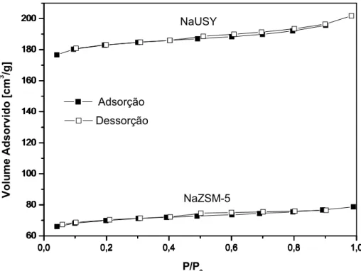 Figura 4.5 – Isoterma de adsorção e dessorção de N 2  da zeólita NaZSM-5 e NaUSY 