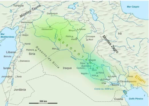 Figura  0.1  -  Localização  geográfica  dos  povos  da  Mesopotâmia,  adaptado  de  https://incrivelhistoria.com.br/mesopotamia-historia-povos/ 