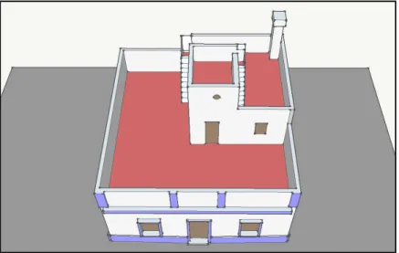 Figura 32 - Ilustração em modelo 3D de uma casa cubista com açoteia,  mirante e contramirante (vista de topo)