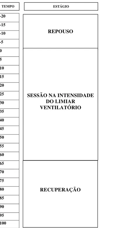 Figura 3. Relação entre o tempo e a atividade desenvolvida durante a ergoespirometria de recuperação