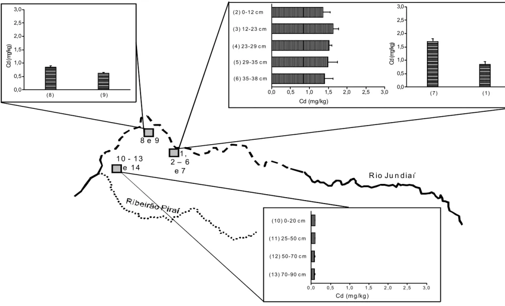 FIGURA 6.2.1. Concentrações biodisponíveis de Cd determinadas por TS-FF-AAS nas amostras de sedimentos