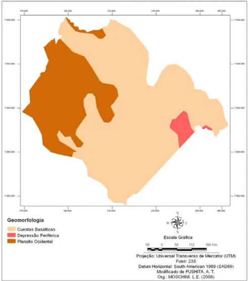 Figura 12:  Províncias Geomorfológicas da Bacia Hidrográfica do Médio Rio Mogi- Mogi-Guaçu Superior, São Paulo - Brasil