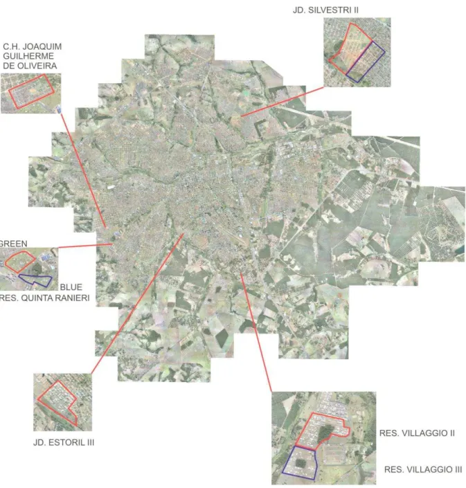 FIGURA  A.1. A Foto aérea de Bauru,  com os loteamentos  selecionados  (esquemático)  Fonte:  Prefeitura  Municipal  de Bauru 