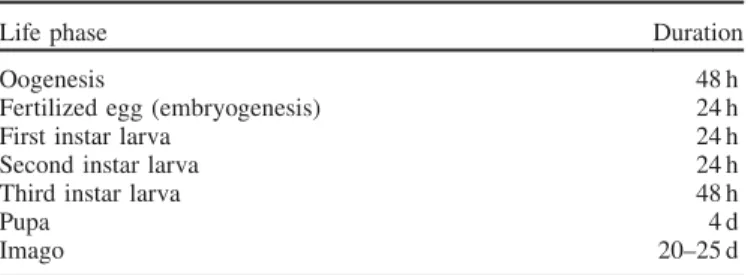 Table 1. Life cycle of D. melanogaster and the duration of phases.