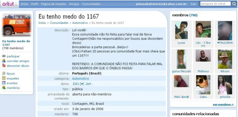 Figura 4: Página inicial da Comunidade  Eu te ho  edo do 11