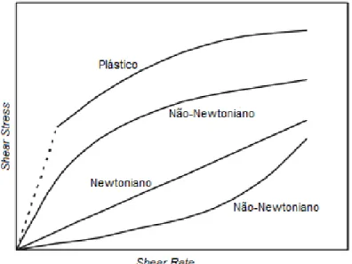 Figura  1.9  -  Representação  esquemática  do  comportamento  dos  fluidos Newtonianos e não-Newtonianos (Vaclavik e Christian, 2008,  adaptado)
