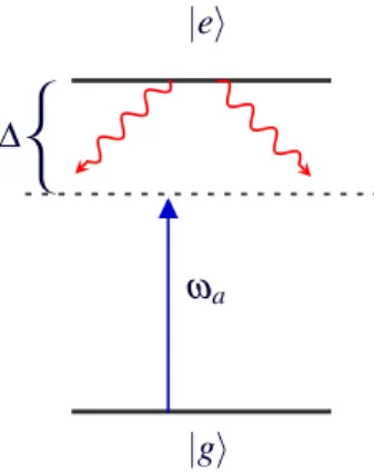 Figura 3.4: Campo quântico interagindo dispersivamente com um átomo de dois níveis que apresenta decaimento espontâneo.