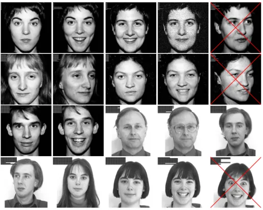 Fig. 5. Examples of recognised and unrecognised (crossed) faces.