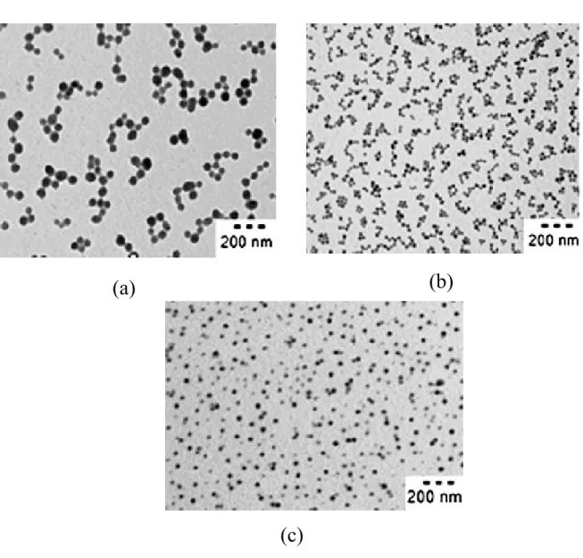 FIGURA 2.11: Micrografias de MET das nanopartículas de quitosana  preparadas com (a) 0,2; (b) 0,5 e (c) 0,8 (m/v) de quitosana a pH  ≈  4