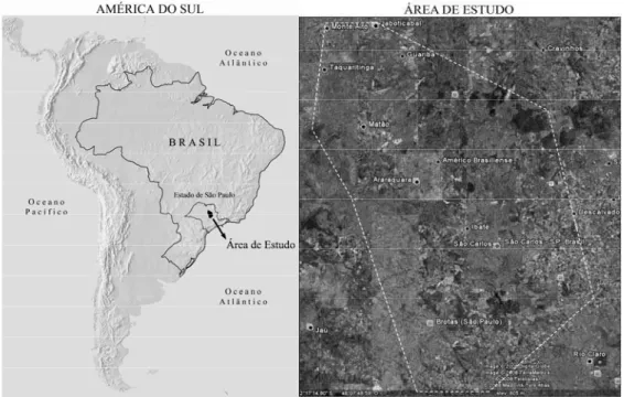 Figura 1 – Localização da área de estudo na região central do estado de São Paulo. 