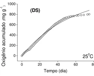 Figura 23: Cinética do consumo de oxigênio acumulado na mineralização aeróbia do  detrito íntegro senescente (DS) de M