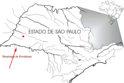 Figura  4  –  Representação  esquemática  da  localização  do  Município de Presidente Prudente, Estado de São Paulo
