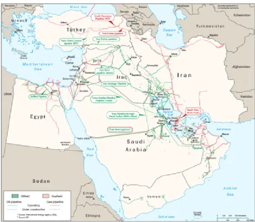 Figura 1: Infraestrutura de dutos no Oriente Médio