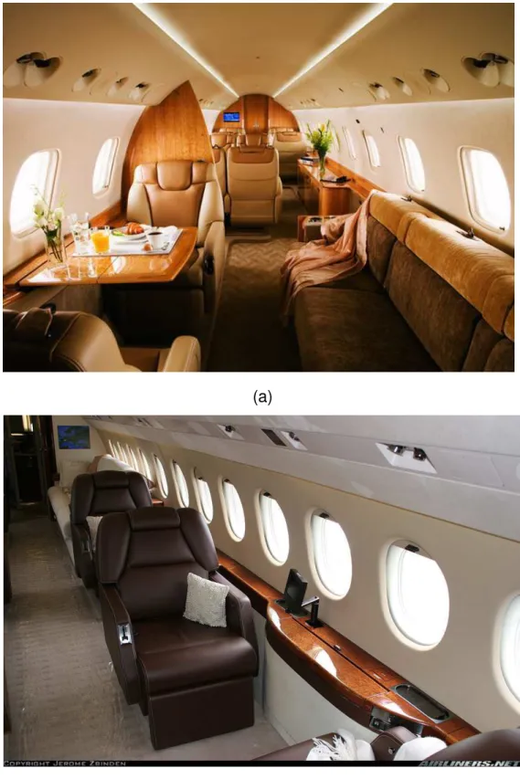 Figura  3.2  Interiores  típicos  de  aeronaves  executivas  comerciais.  (a)  imagem  cedida  pela  empresa  Embraer;  (b)  imagem  cedida  por  Jerome  Zbinden (Photo Copyright Jerome Zbinden - www.airimage.ch.vu)