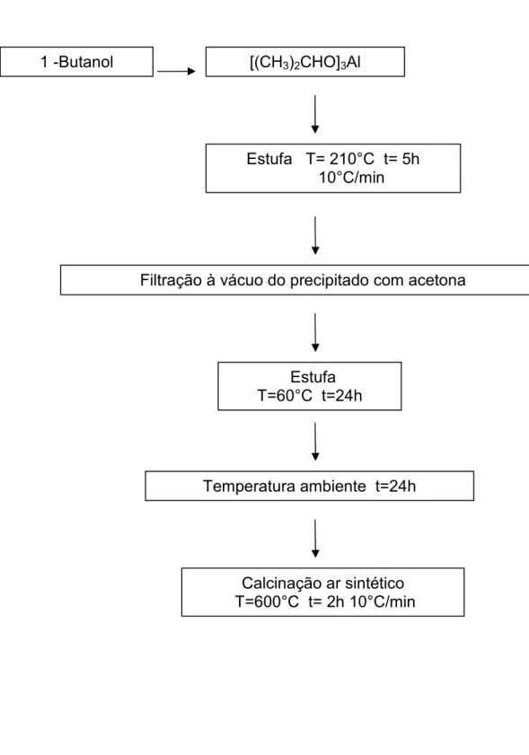 Figura 3: Fluxograma de preparação do suporte pelo método solvotérmico1 -Butanol [(CH3)2CHO]3Al  