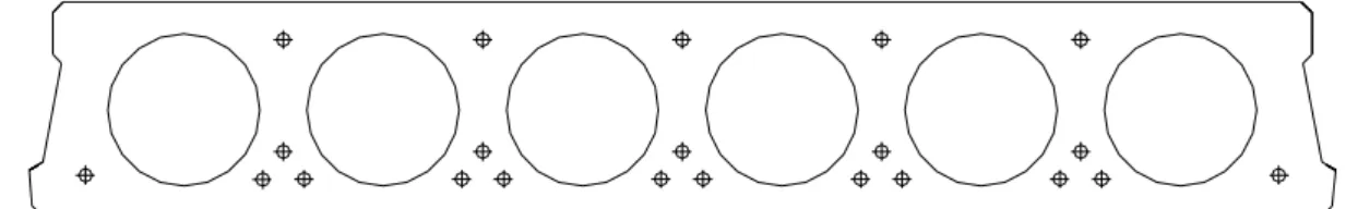 Figura 2.1:  Seção transversal genérica de uma laje alveolar e as possibilidades de  posicionamento de cordoalhas de protensão