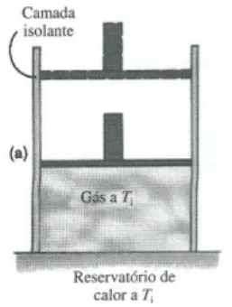 Figura 2 – Um gás à Temperatura Ti, expande-se lentamente, absorvendo calor de um reservatório, que está à  mesma Temperatura